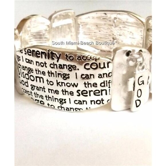 Serenity Prayer Bracelet Silver Plated Message AA Al-Anon NA Adjustable Stretch - Picture 7 of 12